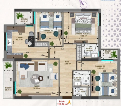 Appartement F4 120 m²
18 Million / m² Négociable